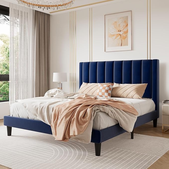 SHA CERLIN Full Bed Frame/Velvet Upholstered Platform Bed Frame by SHACERLIN
