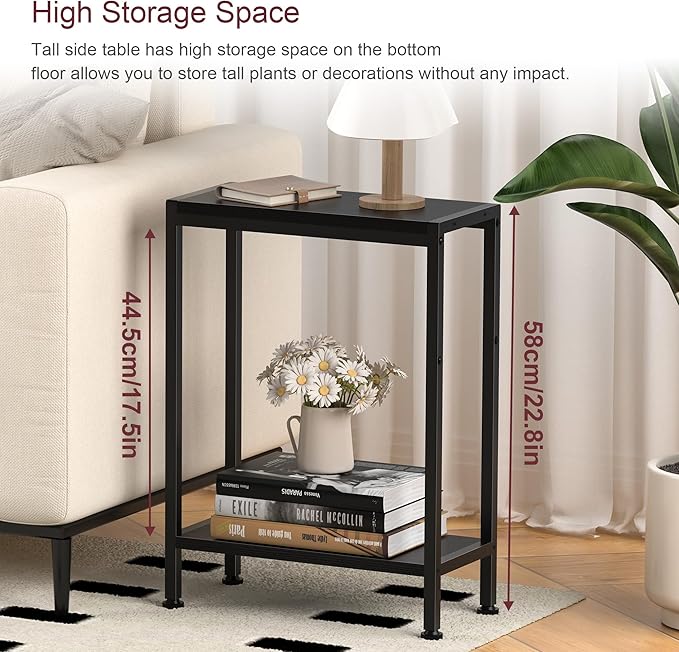 Narrow Side Table for Small Space, 2-Tier Small End Table - Image 5