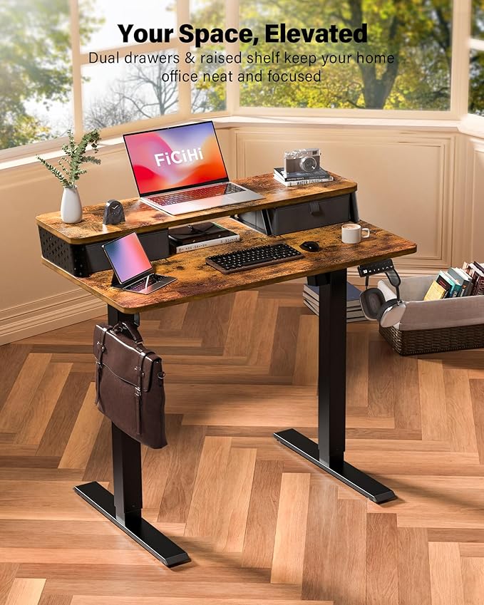 40x24 Inch Standing Desk with Double Drawers, C-Clamp Mount Compatible - Image 2
