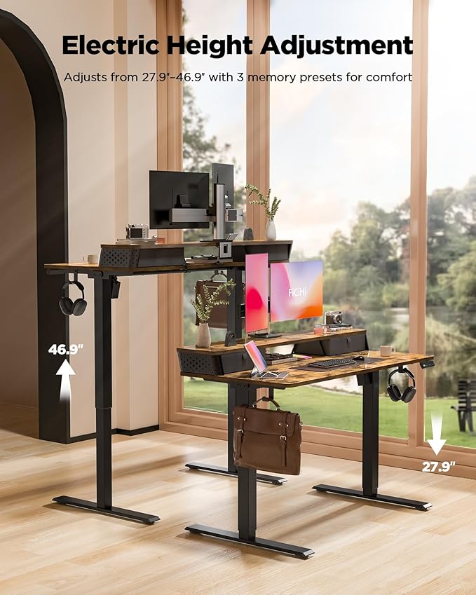 40x24 Inch Standing Desk with Double Drawers, C-Clamp Mount Compatible - Image 5