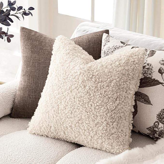 Foindtower 2 Pieces 20x20 Inch Cream Beige, Faux Fur Throw Pillow Cover Accent - Image 4