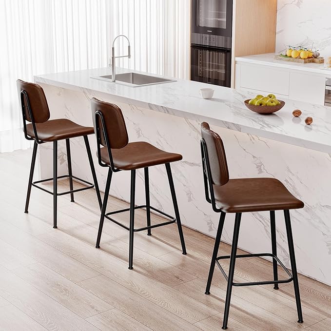 24-Inch Leather Bar Stools Set of 2, Counter Height Barstools - Image 7