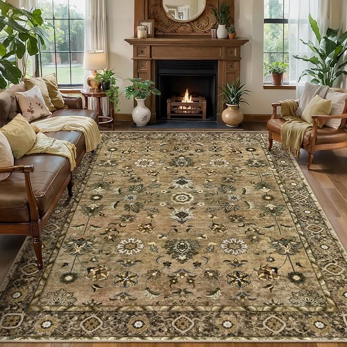 Tangsoo 6x9 Area Rug for Living Room, Washable Floral Vintage Rug Indoor Non by Tangsoo