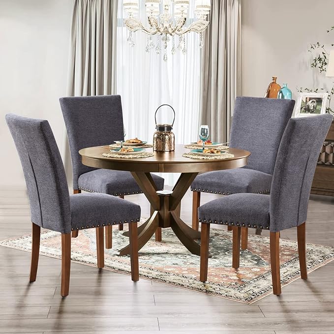 Parsons Dining Chairs Set of 6, Upholstered Nailhead Dining Room Kitchen Side - Image 2
