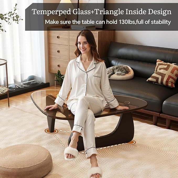 Glass Coffee Table for Living Room Mid Century Modern Triangle Center Table - Image 4