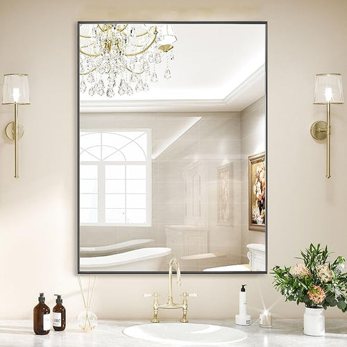 24x30 Inch Black Bathroom Mirror, Copper-Free Mirror, Aluminum Alloy Frame by LEDLUX