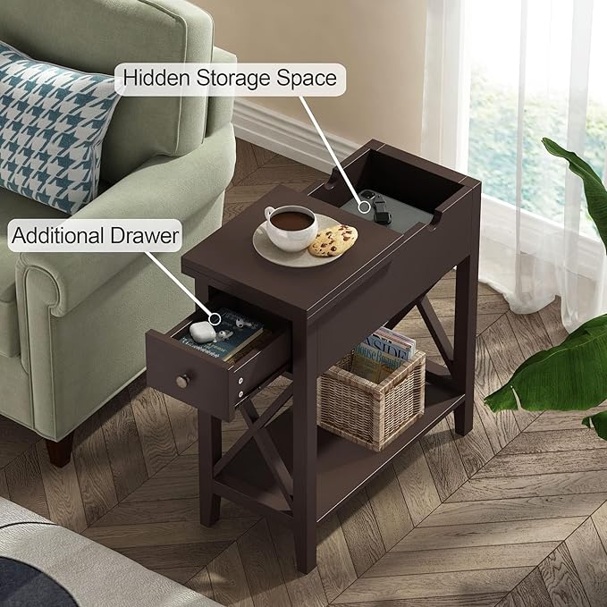 ChooChoo End Table Set of 2, Flip Top Narrow End Table - Image 5
