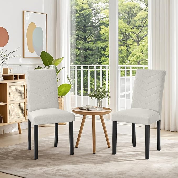VECELO Upholstered Dining Chairs Set of 6, Fabric Wood Legs High Back - Image 7