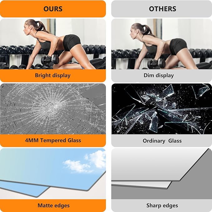 Home Gym Mirror for Wall, Glass Frameless Body Large Mirror for Home Gym - Image 4
