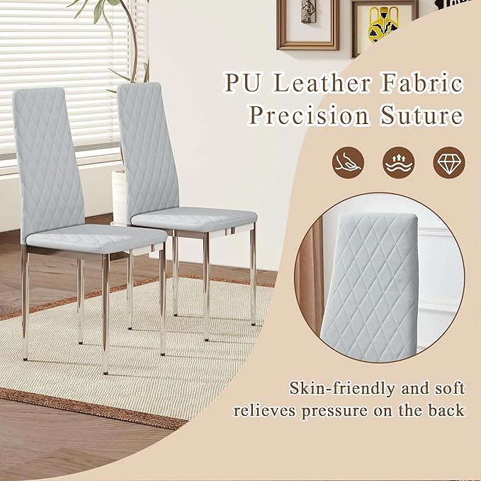 JT Modern Minimalist Dining Chair Fireproof Leather Sprayed Metal Pipe Diamond - Image 5
