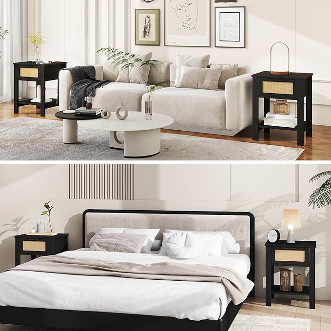 IBUYKE Rattan Nightstand, Boho Night Stand - Image 8