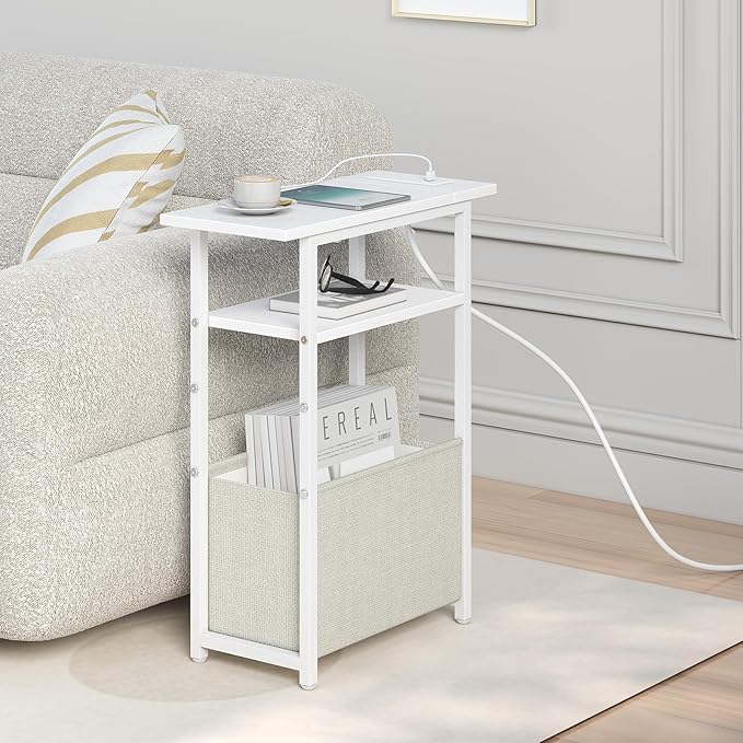 Narrow Side Table with Charging Station Set of 2, Small End Table - Image 4