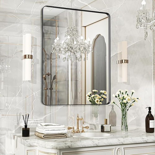 28×36 Black Bathroom Mirror, Rectangular Bathroom Vanity Mirror by FunMemories