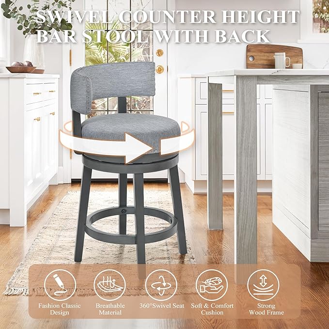 COLAMY Swivel Bar Stool Set of 2, Modern Swivel Barstool - Image 6
