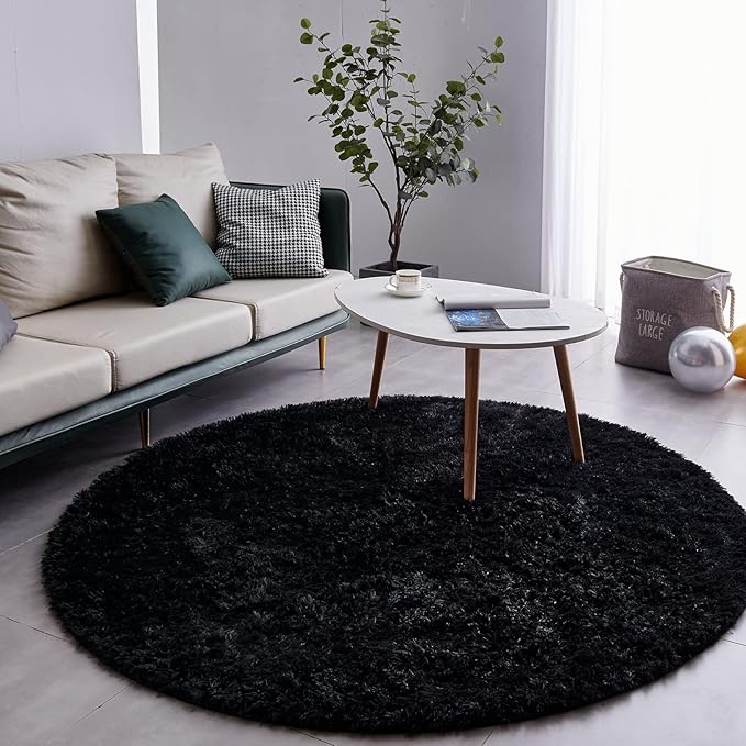 FJZFING Black Round Rug Ultra-Soft Plush Modern 5x5 Circle Area Rug - Image 3
