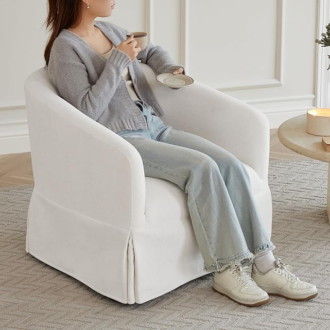 Swivel Accent Chair, 360 Degree Performance Fabric Armchair Modern Barrel - Image 3