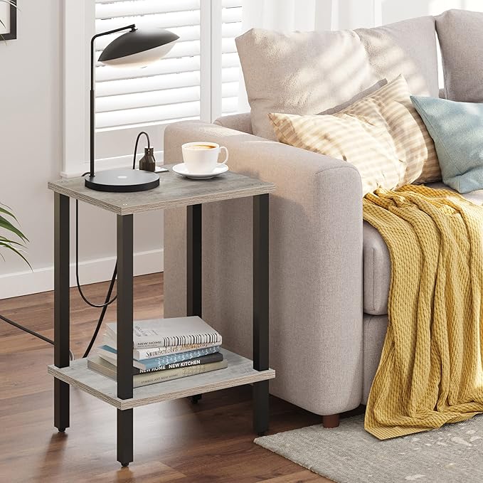 TUTOTAK End Table with Charging Station, Small Side Table, Nightstand Bedside - Image 8