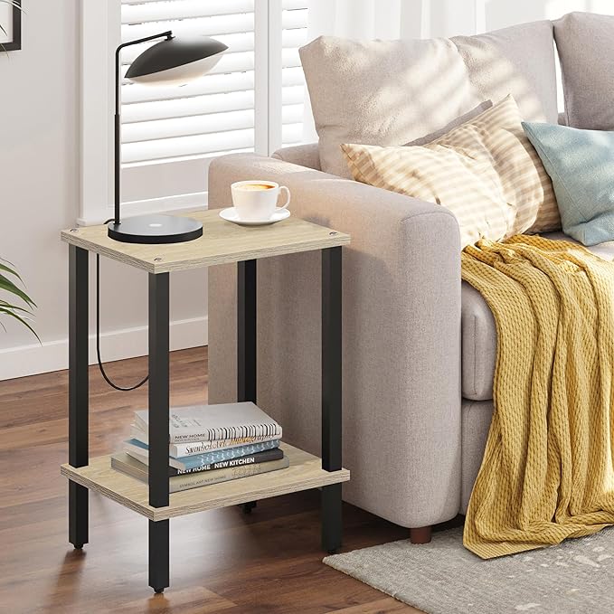 TUTOTAK End Table, Side Table, Nightstand, 2-Tier Storage Shelf, Sofa Side Table - Image 2