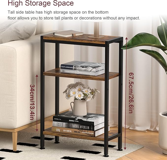Narrow Side Table for Small Space Set of 2, 3-Tier Small End Table - Image 3