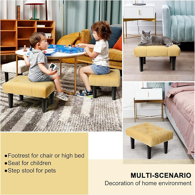 HOUCHICS Small Footstool Ottoman, Velvet Wooden Foot Stool Ottoman - Image 7