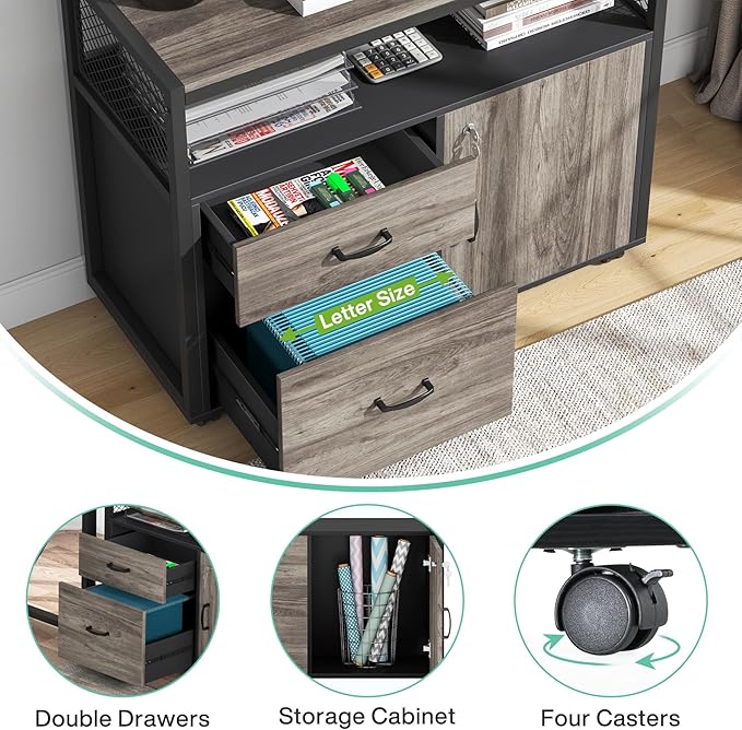 Tribesigns L Shaped Desk with Drawer Cabinet, 2 Piece Home Office Furniture - Image 3