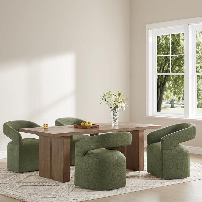 Upholstered Dining Chairs with Removable Casters Barrel Side Armchair with - Image 2
