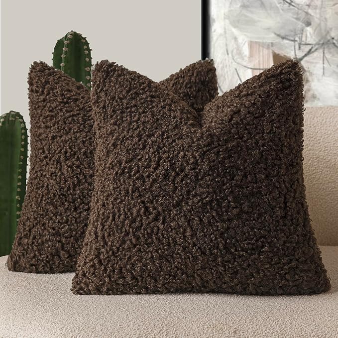 Foindtower 2 Pieces 16x16 Inch Dark Brown, Faux Fur Throw Pillow Cover Accent by Foindtower