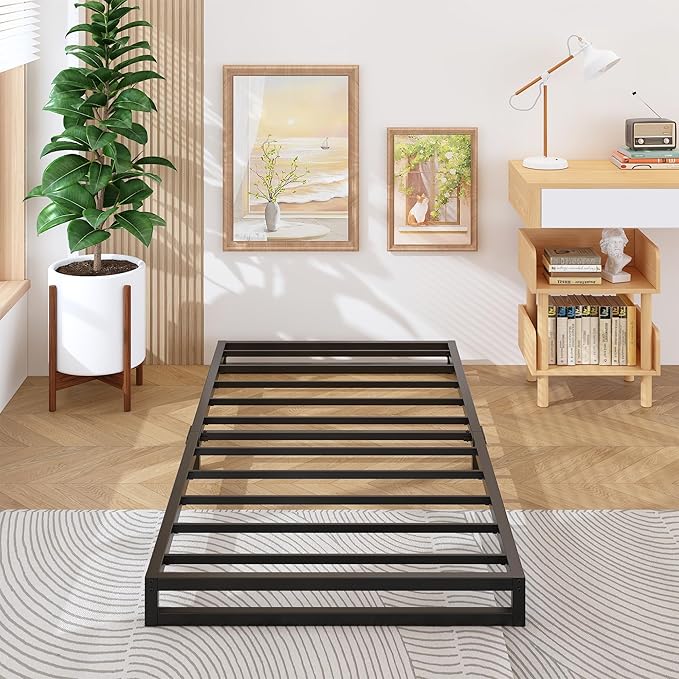 4 Inch Twin Size Bed Frames Heavy Duty Metal Twin Platform Bed Frame No Box by Lutown-TeenHome