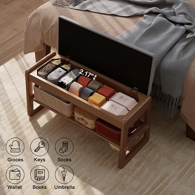 Shoe Rack Bench with Cushion, 2 Tiers Shoe Bench with Flip-Top Storage - Image 9