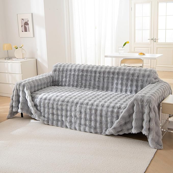 VM VOUGEMARKET Plush Sofa Cover Thick Faux Fur Shaggy Fuzzy Sectional Couch - Image 7