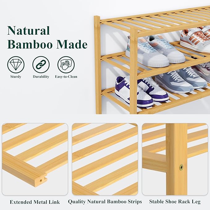 Smiry Shoe Rack, 5 Tier Thick Bamboo Shoe Organizer, Stackable Free Standing - Image 3