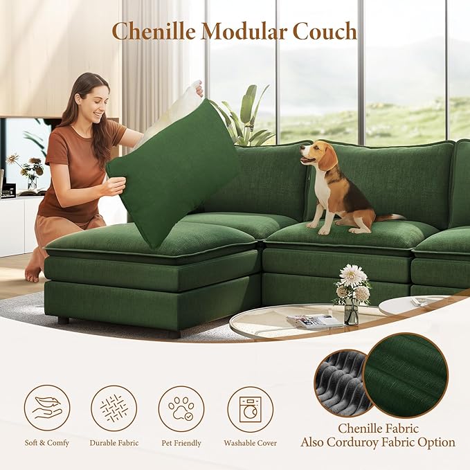 Vesgantti 142" U Shaped Sectional Couch, Comfy Cloud Modular Sectional Sofa - Image 6