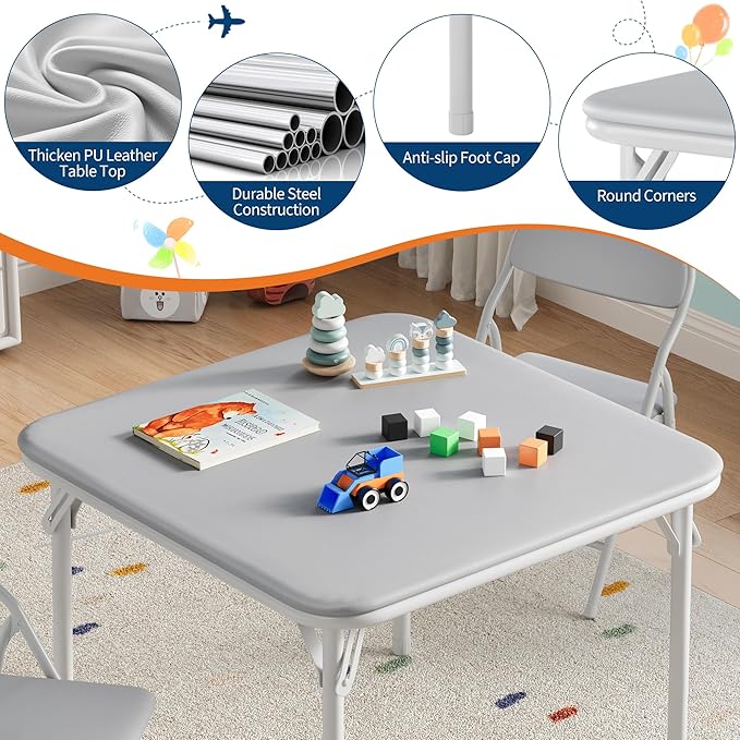 GarveeHome 5-Piece Kids Folding Table and Chairs Set, Toddlers Children's - Image 3