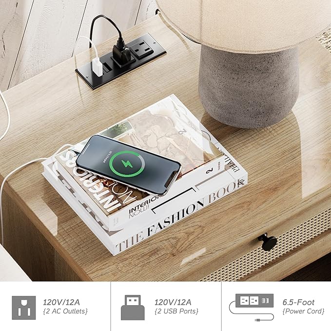 WAMPAT Rattan Nightstand Side Table - Image 6