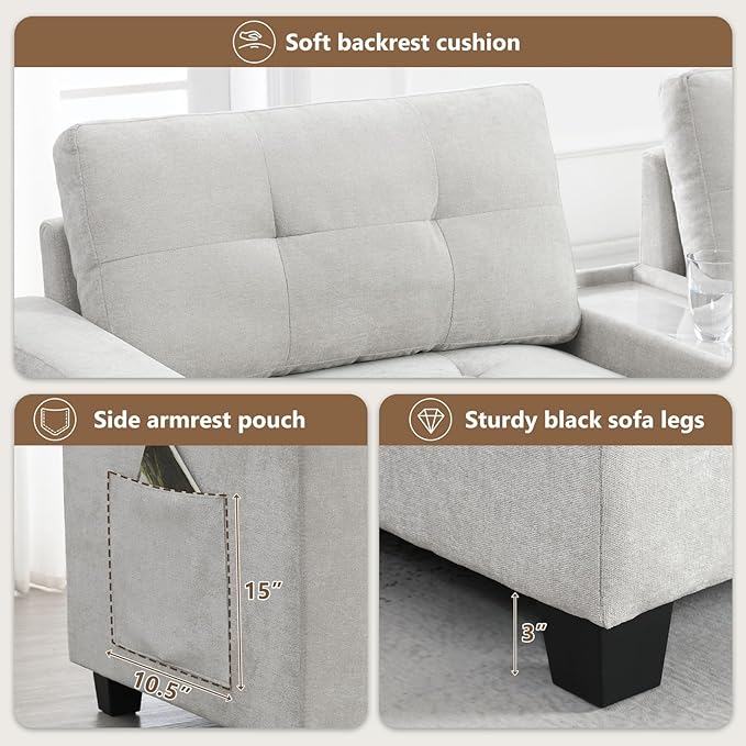 Merax 104 * 104" Chenille Sectional Couches - Image 5