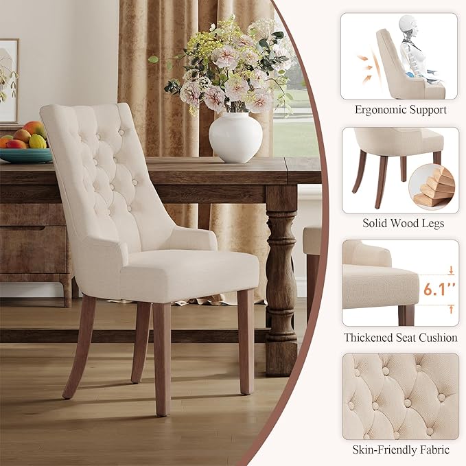COLAMY Fabric Side Dining Chairs Set of 6, Wingback Upholstered Dining Room - Image 4