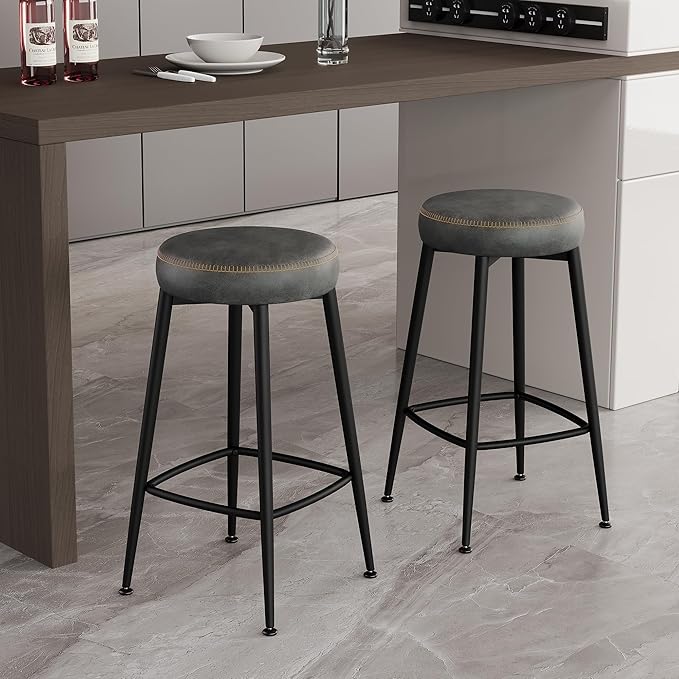 Counter Height Bar Stools, Upholstered Faux Leather Kitchen Counter Stools - Image 7