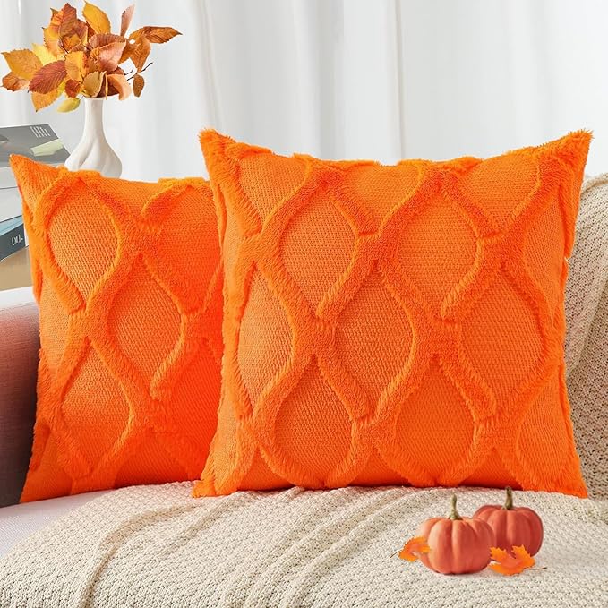 decorUhome Fall Throw Pillow Covers 24x24 Inch Set of 2, Soft Plush Faux Fur by decorUhome