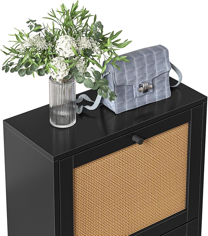 Rattan Shoe Cabinet 3-Tier, Narrow Shoe Cabinet - Image 6