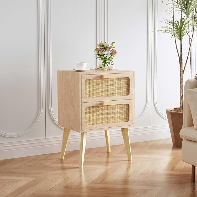 Rattan Nightstand Set of 2, Side Table - Image 2