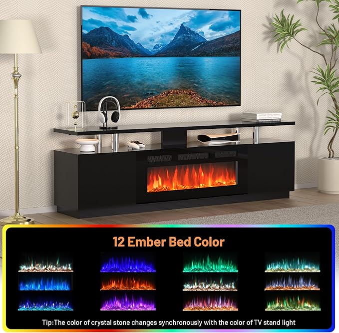 70'' Fireplace TV Stand, Entertainment Center - Image 3