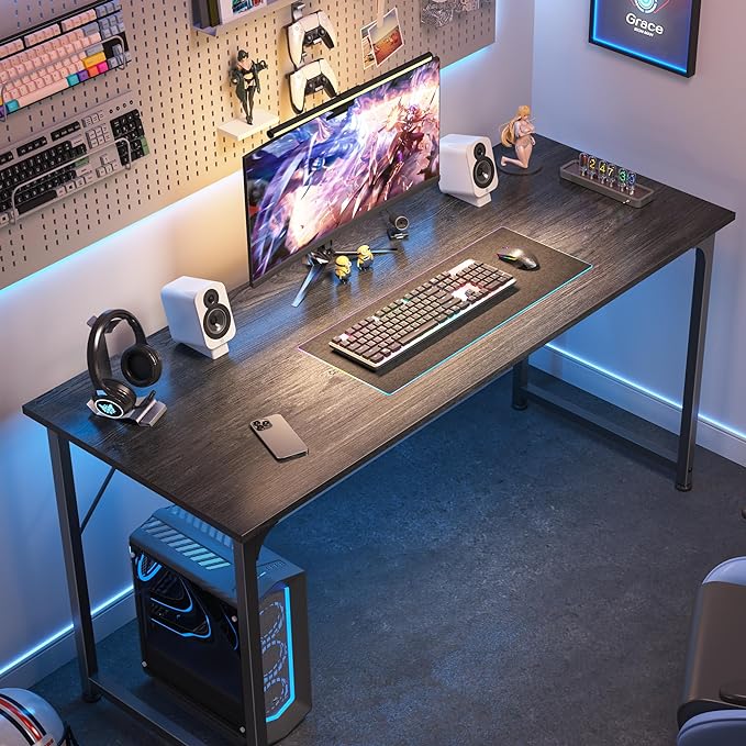 Huuger Computer Desk, 55 Inch Home Office Desk, Gaming Writing Work from Home - Image 4