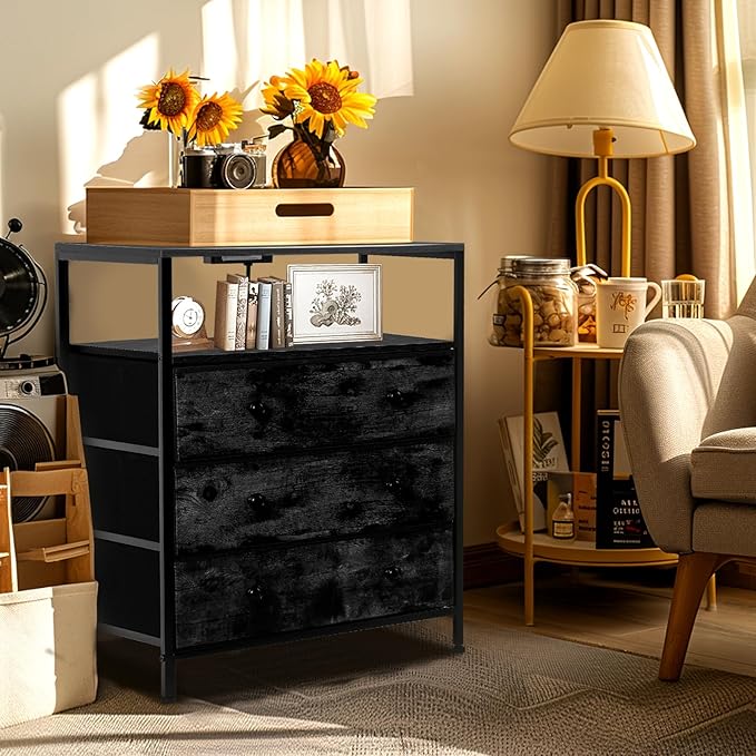 3 Drawers Dresser with Charging Station, 24 Inch Wide LED Night Stand Set 2 - Image 7