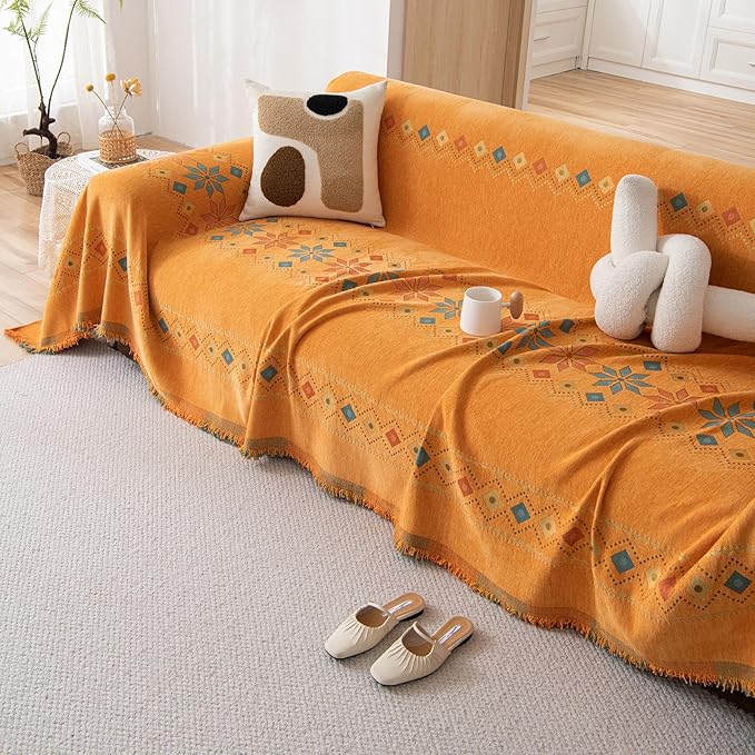 STACYPIK Orange Jacquard Sofa Cover - Image 3