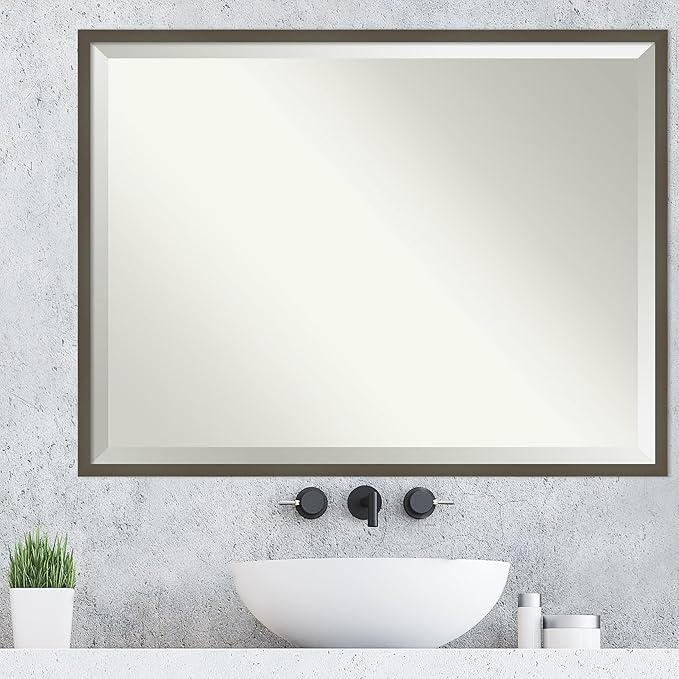 Amanti Art Grey Wall Mirror 31x41 Svelte Clay Grey Rectangle Bathroom Mirror - Image 4