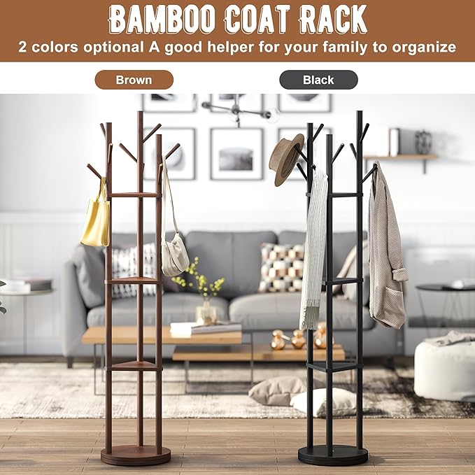 FILWH Bamboo Coat Rack Rotary Freestanding - Image 3