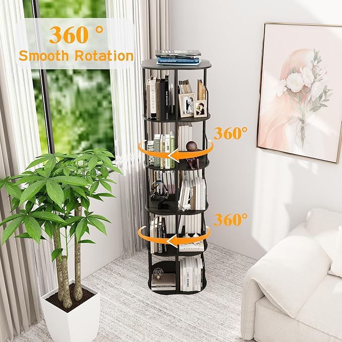 4-Tier Rotating Bookshelf, 360 ° Display Stackable Spinning Bookshelf Tower - Image 4