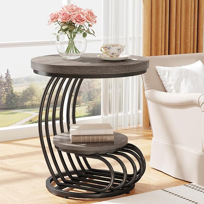 Tribesigns Round End Table: 2 Tiers Wood Side Table - Image 3