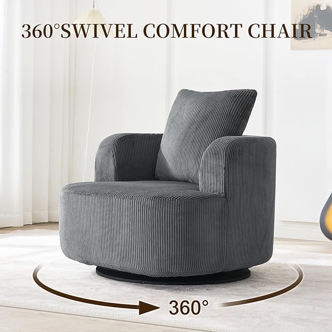 Furnimart 360° Swivel Barrel Accent Chair Set of 2, Round Upholstered Comfy - Image 4