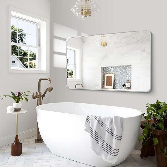 BONEWEI Silver Bathroom Mirror, 55x36 inch Wall Mirror - Image 8